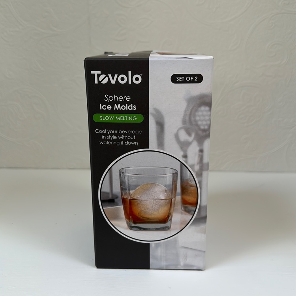 TEVOLO Sphere Ice Molds Slow Melting Ball Shaped Cocktail Ice 2 Molds